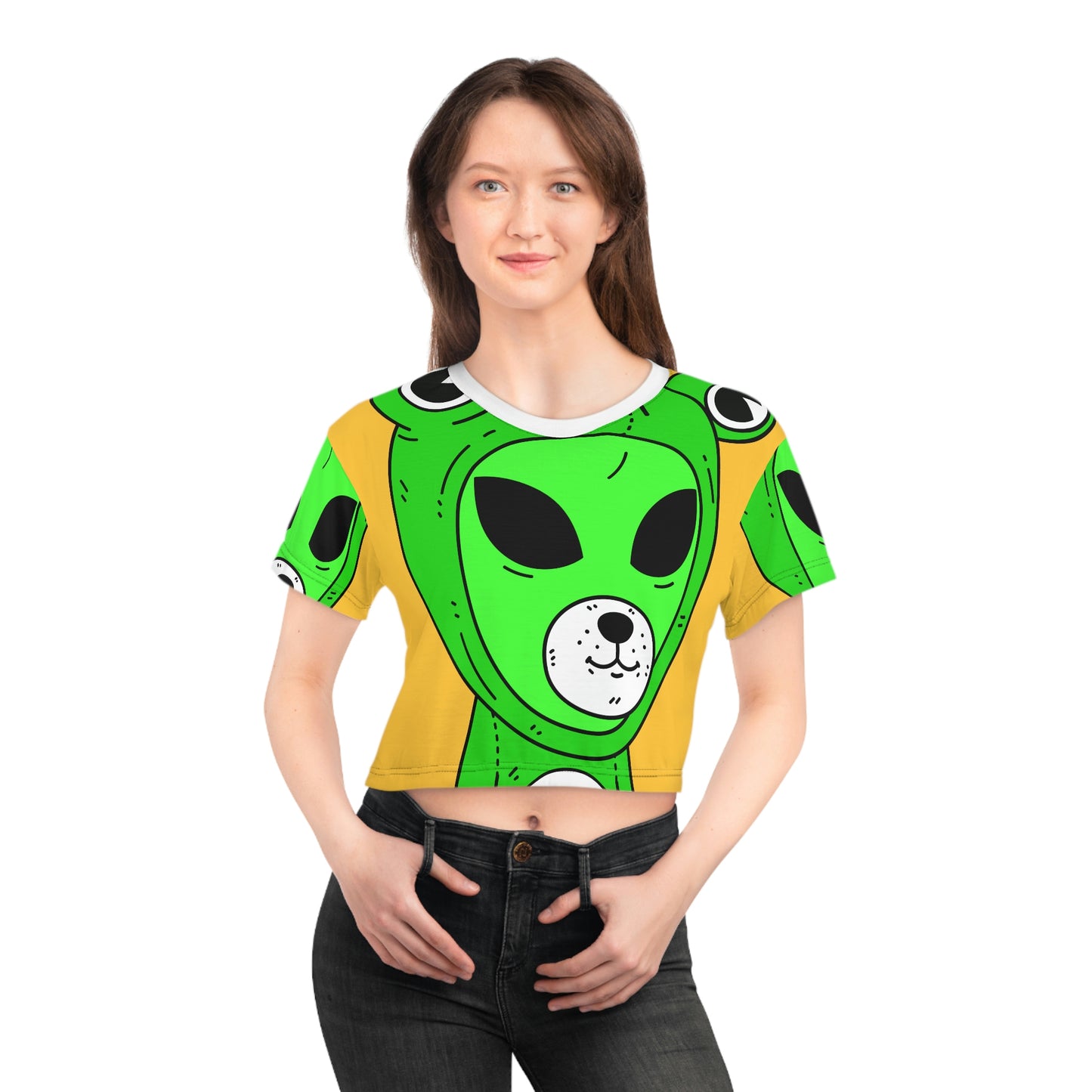 Frog Alien Visitor Crop Tee (AOP)