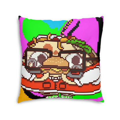 Burger Cooked Hungry Taco Tufted Floor Pillow, Square