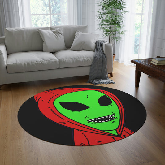 Red Hooded Green Visitor Big Bite Teeth Round Rug - Visitor751