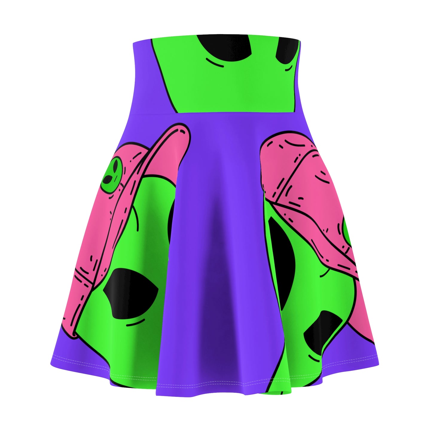 Green Alien V Face Pink Visi hat Visitor Women's Skater Skirt