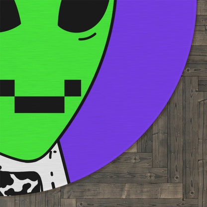 Cow Green Alien Spike Black Hair Digital Smile Visitor Round Rug - Visitor751