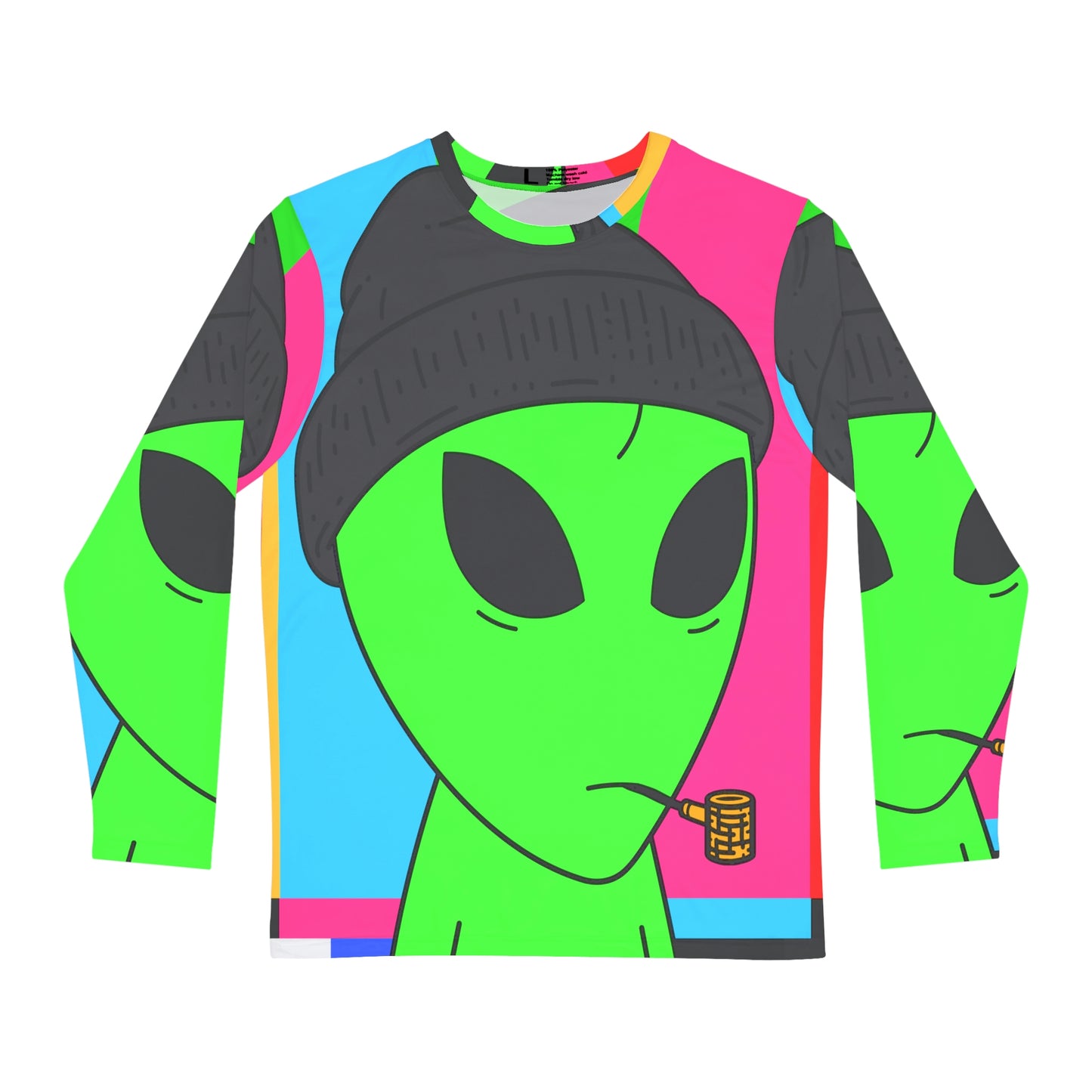 Pipe Smoking Green Alien Black Beanie Camisa AOP de manga larga para hombre 