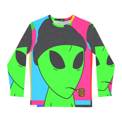 Pipe Smoking Green Alien Black Beanie Camisa AOP de manga larga para hombre 