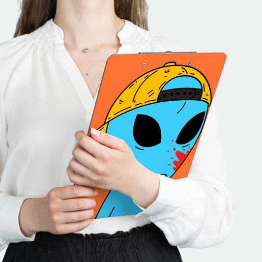 Blue Blood Visitor Alien Cartoon Clipboard