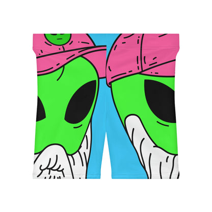 Beard Visitor Pink Hat Alien Cartoon Women's Biker Shorts (AOP)