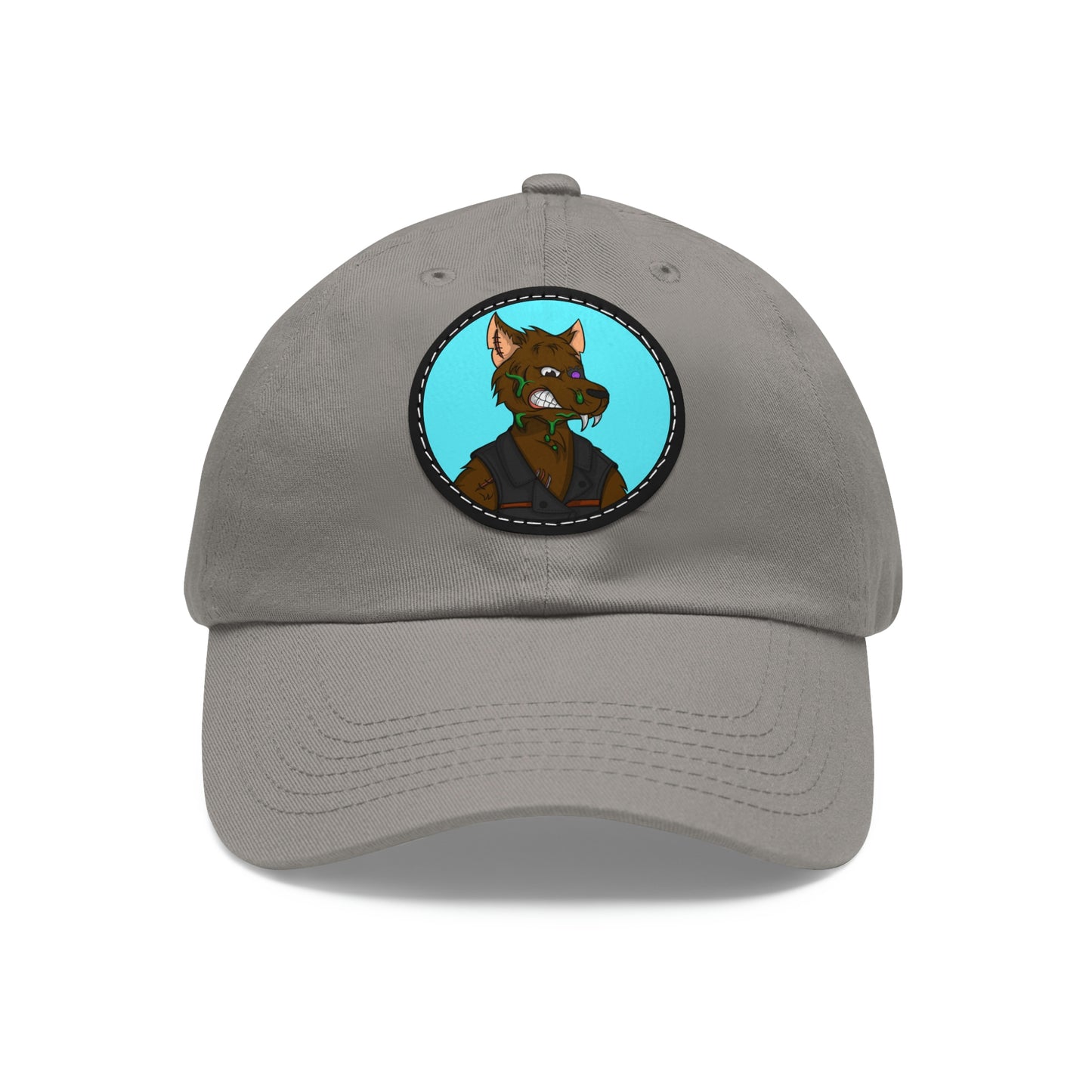 Biker Wolf Dad Hat with Leather Patch (Round)