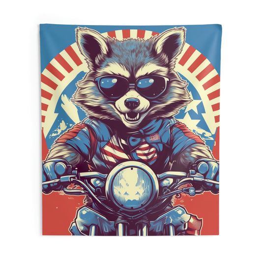 Raccoon Motorcycle Bike Rider Furry Animal Graphic Indoor Wall Tapestries