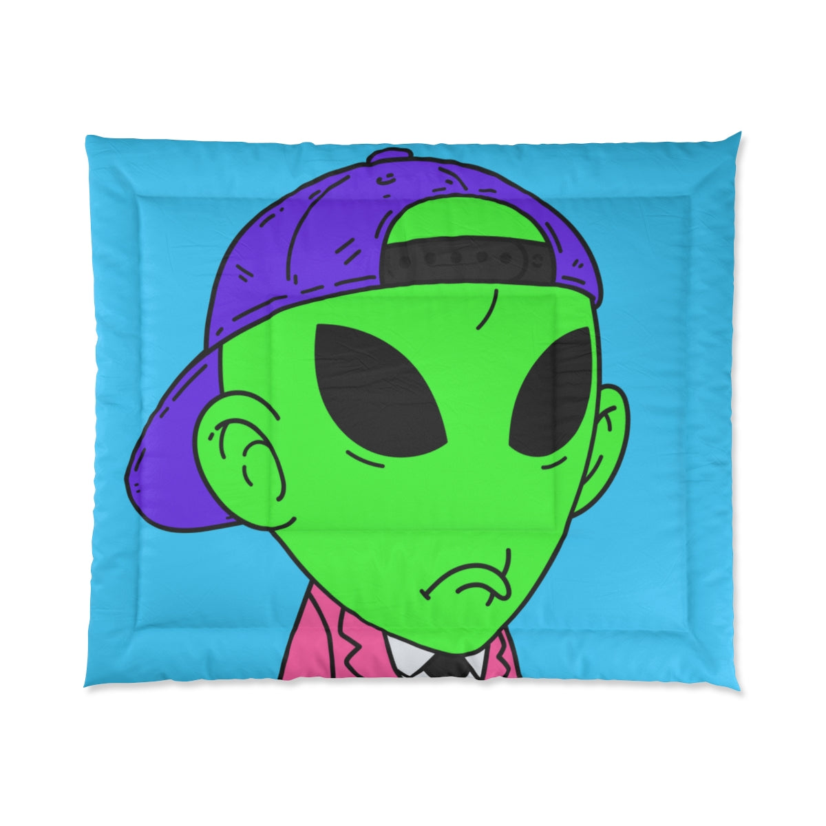 Pink Suit Small Ears Sad Face Purple Hat Green Visitor Bed Comforter