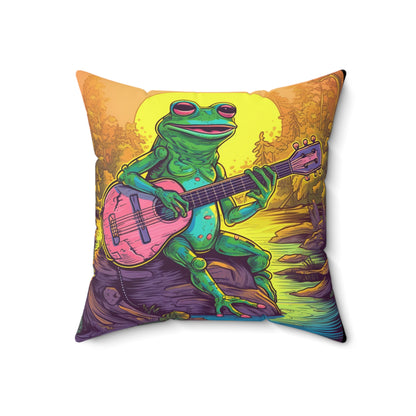 Pink Guitar Swamo Frog Outdoor Adventure Music Graphic Spun Polyester Square Pillow