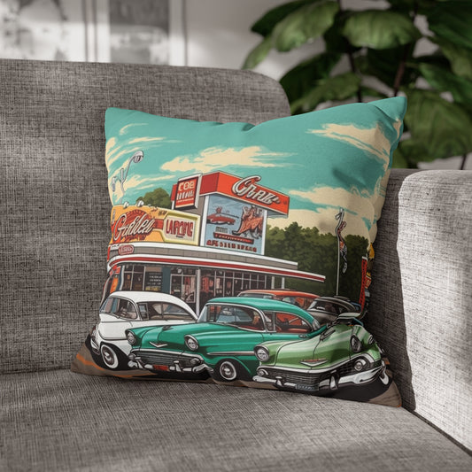 1950s Classic Car Collection Retro Artwork Spun Polyester Square Pillow Case