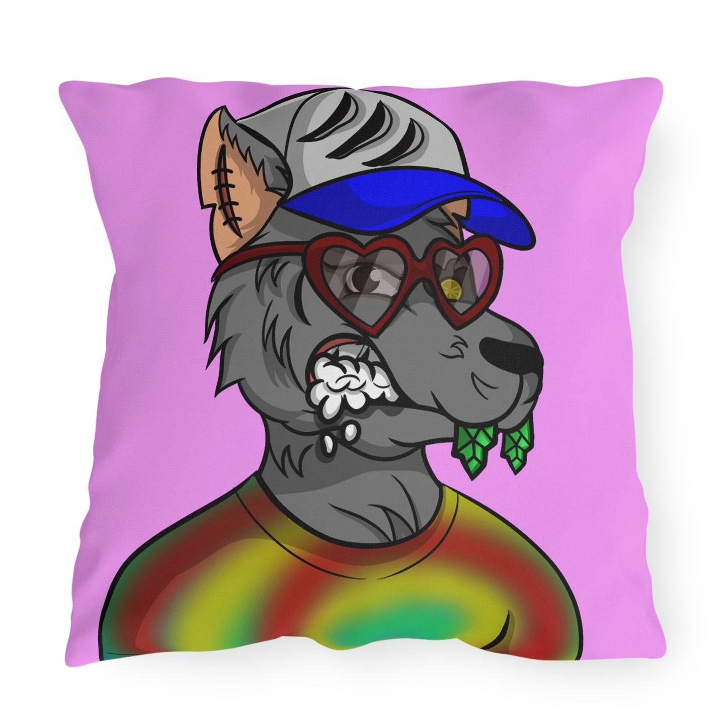 Valentine Heart Wolf Werewolve Tiedye Outdoor Pillows