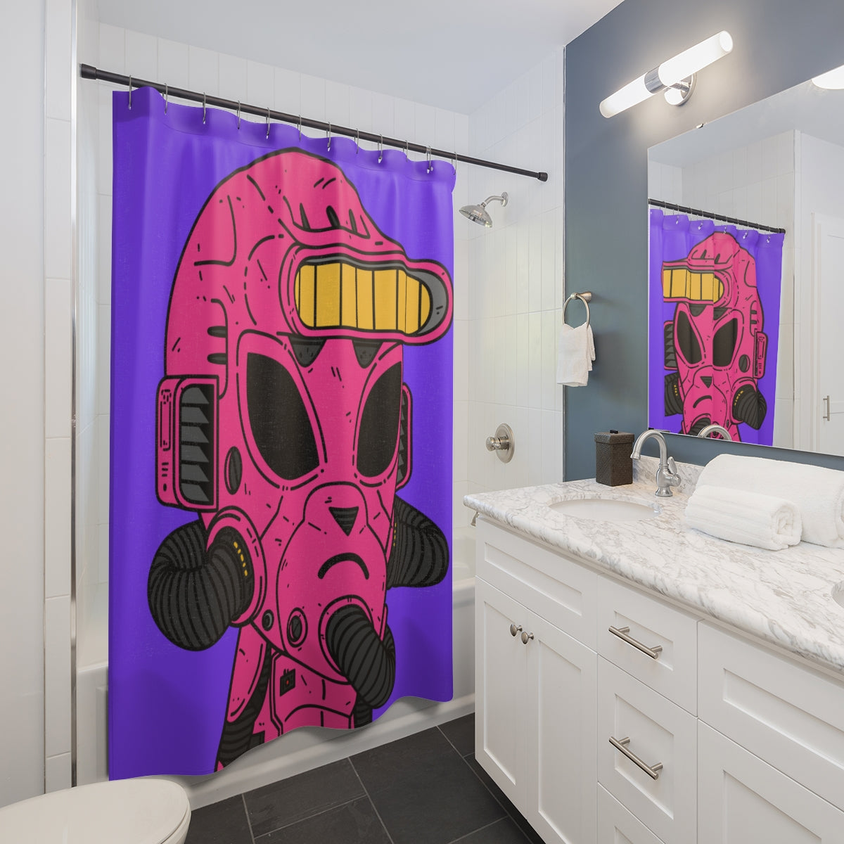 Armored Pink Future Alien Cyborg Machine Visitor Shower Curtains