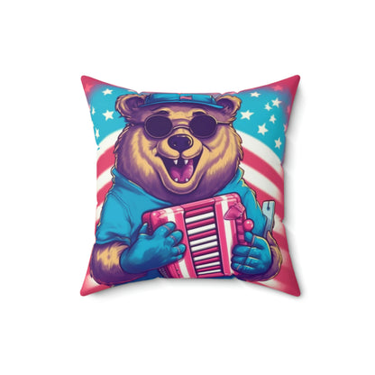 Accordion Musical Bear USA American Style Animal Spun Polyester Square Pillow