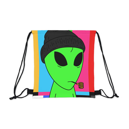 Pipe Smoking Green Visitor Black Hat Alien Outdoor Drawstring Bag