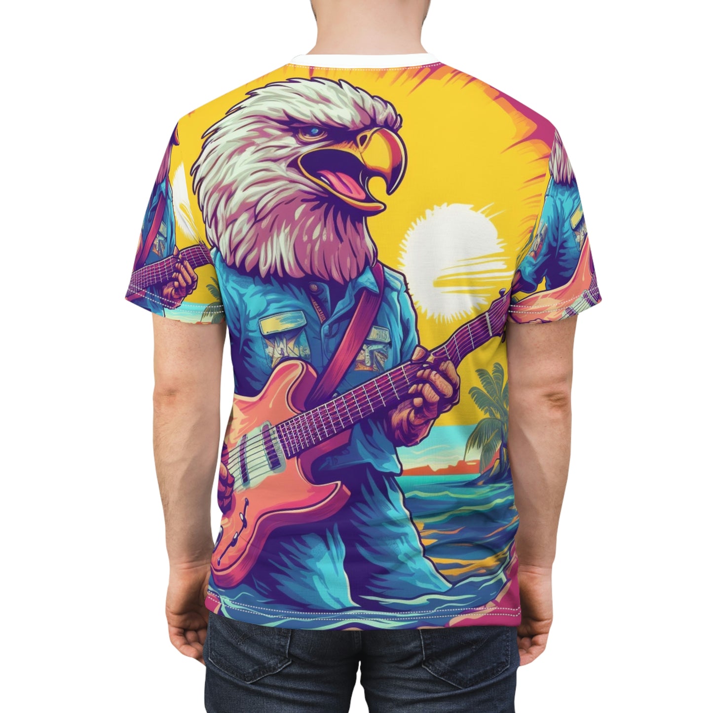 American Rock Star: Bald Eagle with Guitar Graphic Unisex Cut & Sew Tee (AOP)