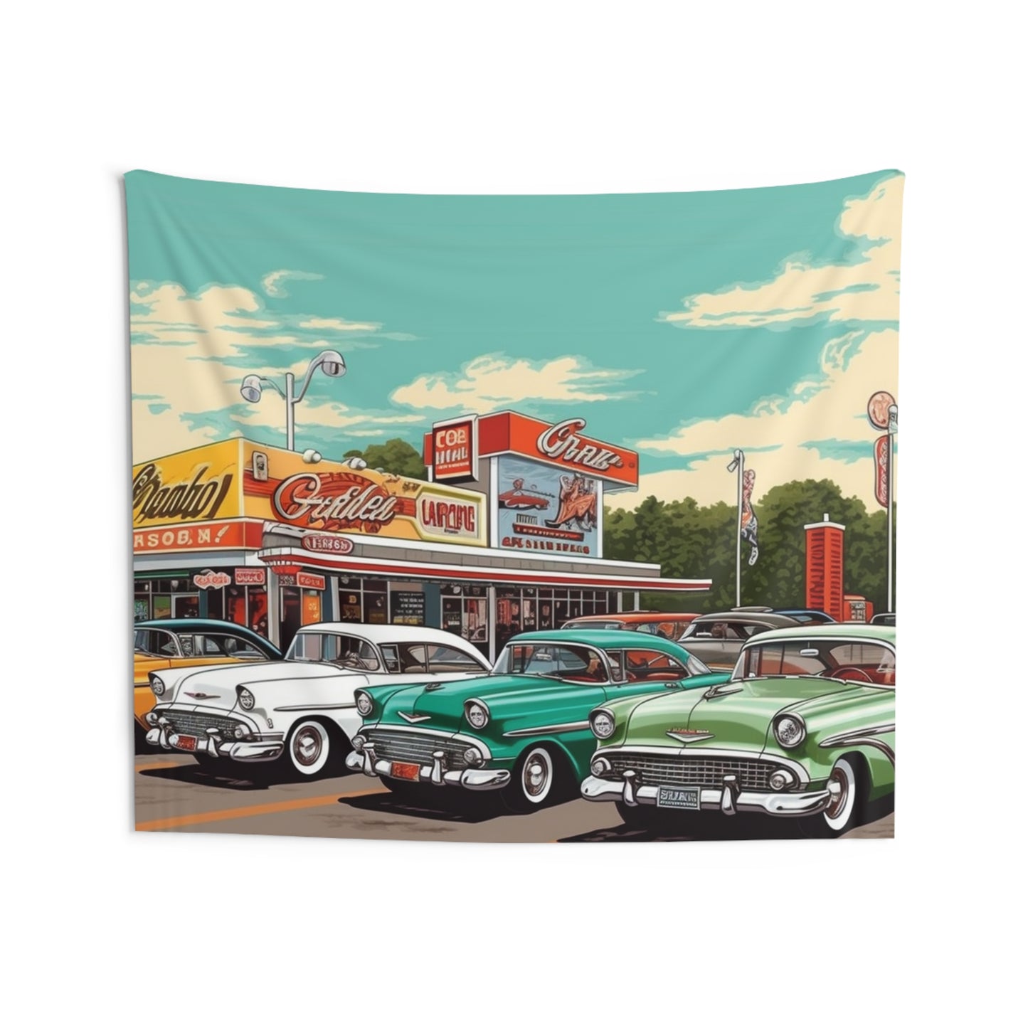 1950s Classic Car Collection Retro Artwork Indoor Wall Tapestries