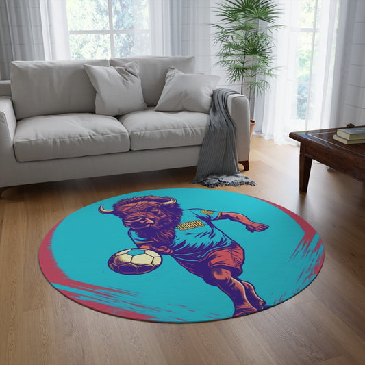 American Bison Soccer Player Sport Buffalo Graphic Round Rug
