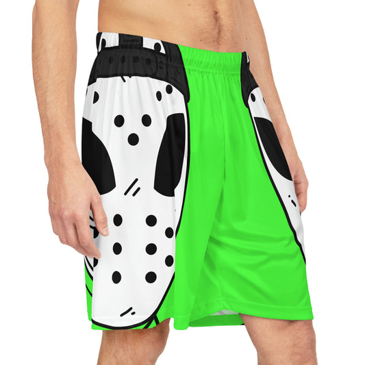 Hockey White Mask Green Alien Visitor Basketball Shorts