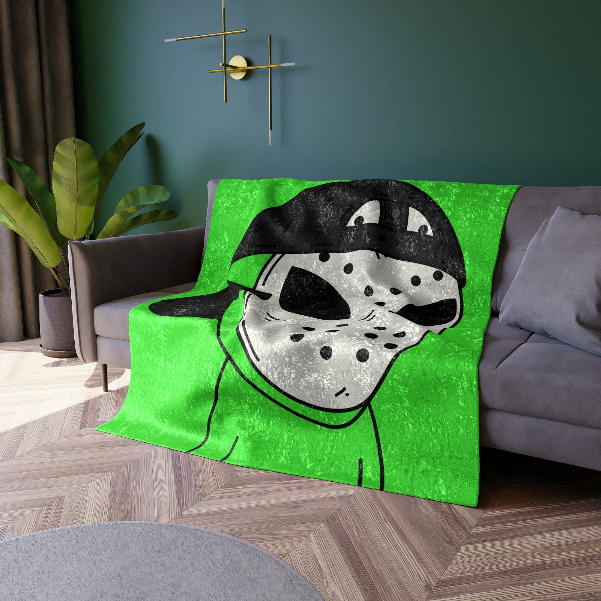 White Hockey Mask Green Alien Visitor Crushed Velvet Blanket