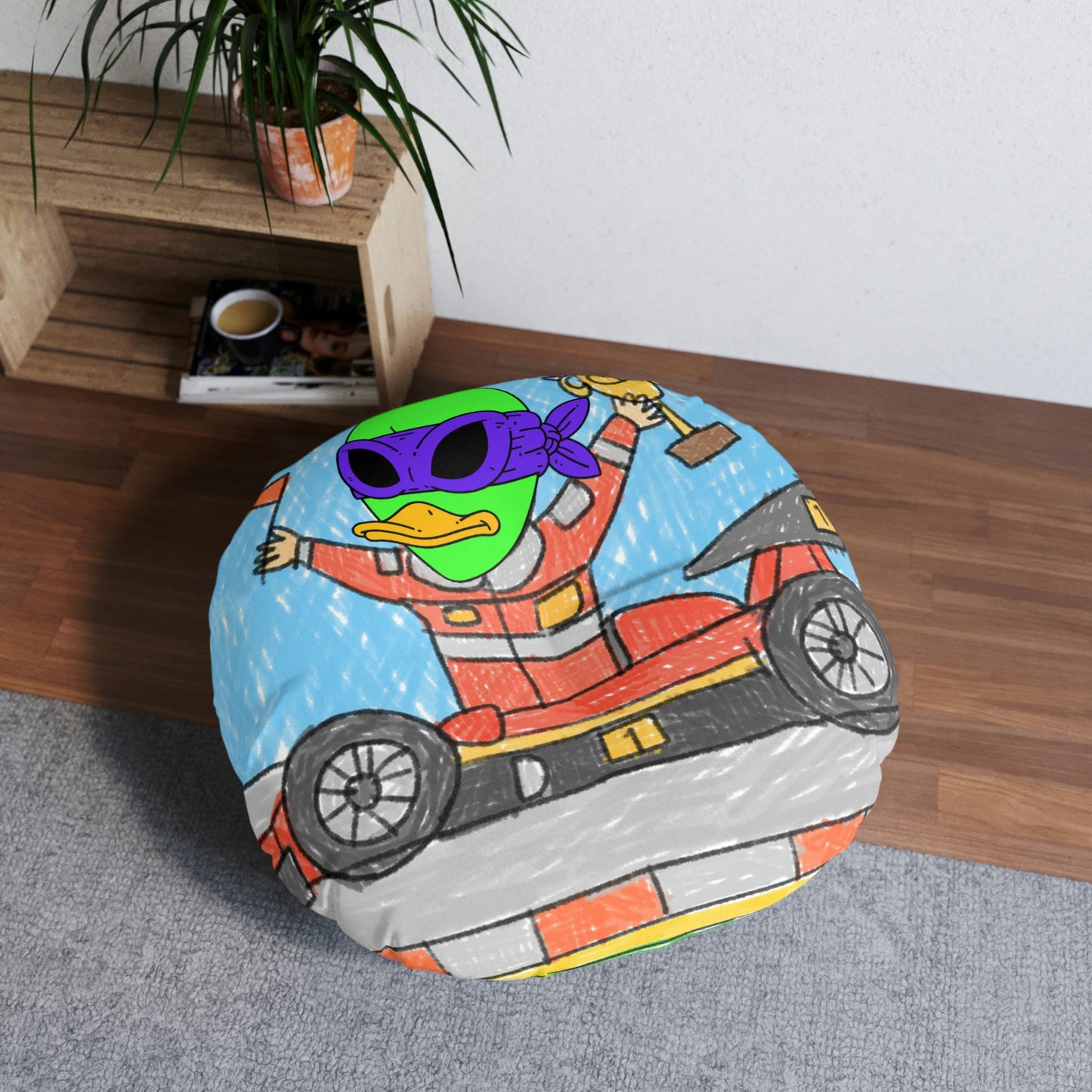 Race car Driver Win Visitor 751 Tufted Floor Pillow, Round