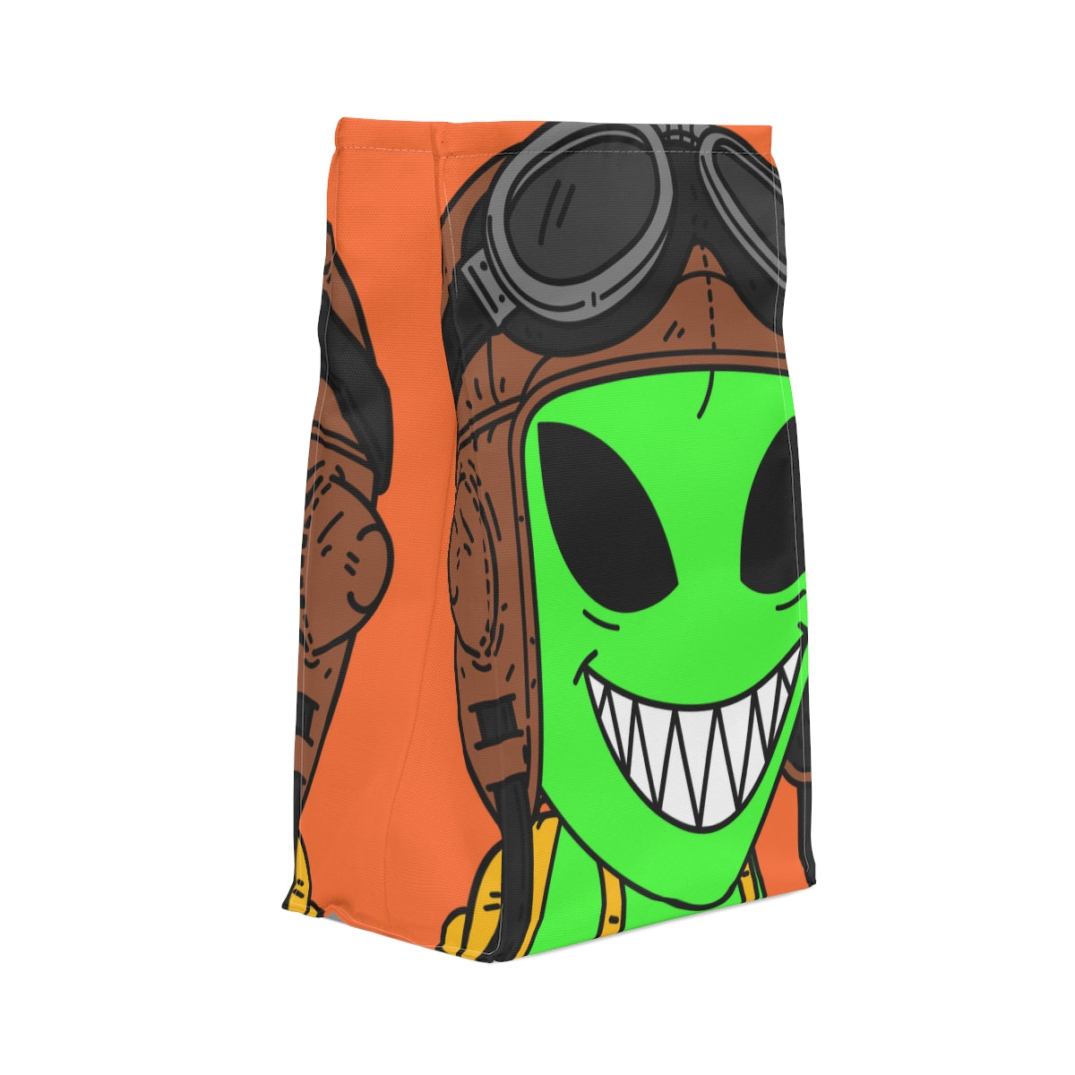 Aviator Flying Cap Green Alien Visitor Big Smile Teeth Yellow Backpack Polyester Lunch Bag