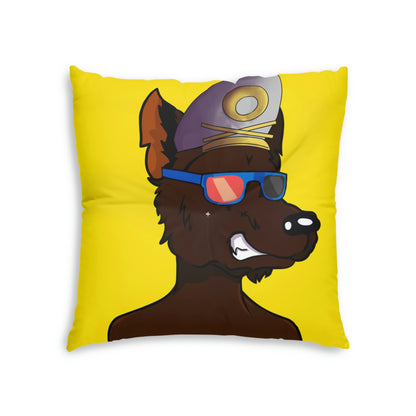 Wolf Cyborg Sailor Hat Shirtless Sunglasses Brown Fur Tufted Floor Pillow, Square