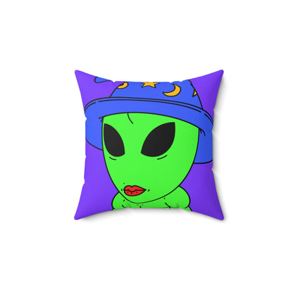 Blue Wizard Hat Alien Muscle Lipstick Green Visitor Spun Polyester Square Pillow