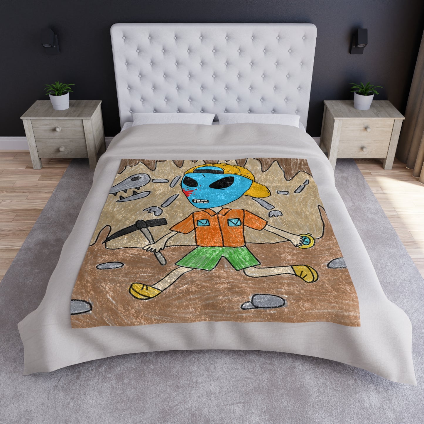 Fossil Hunter Blood Alien Blue Visitor Dino Bones Dinosaur Crushed Velvet Blanket