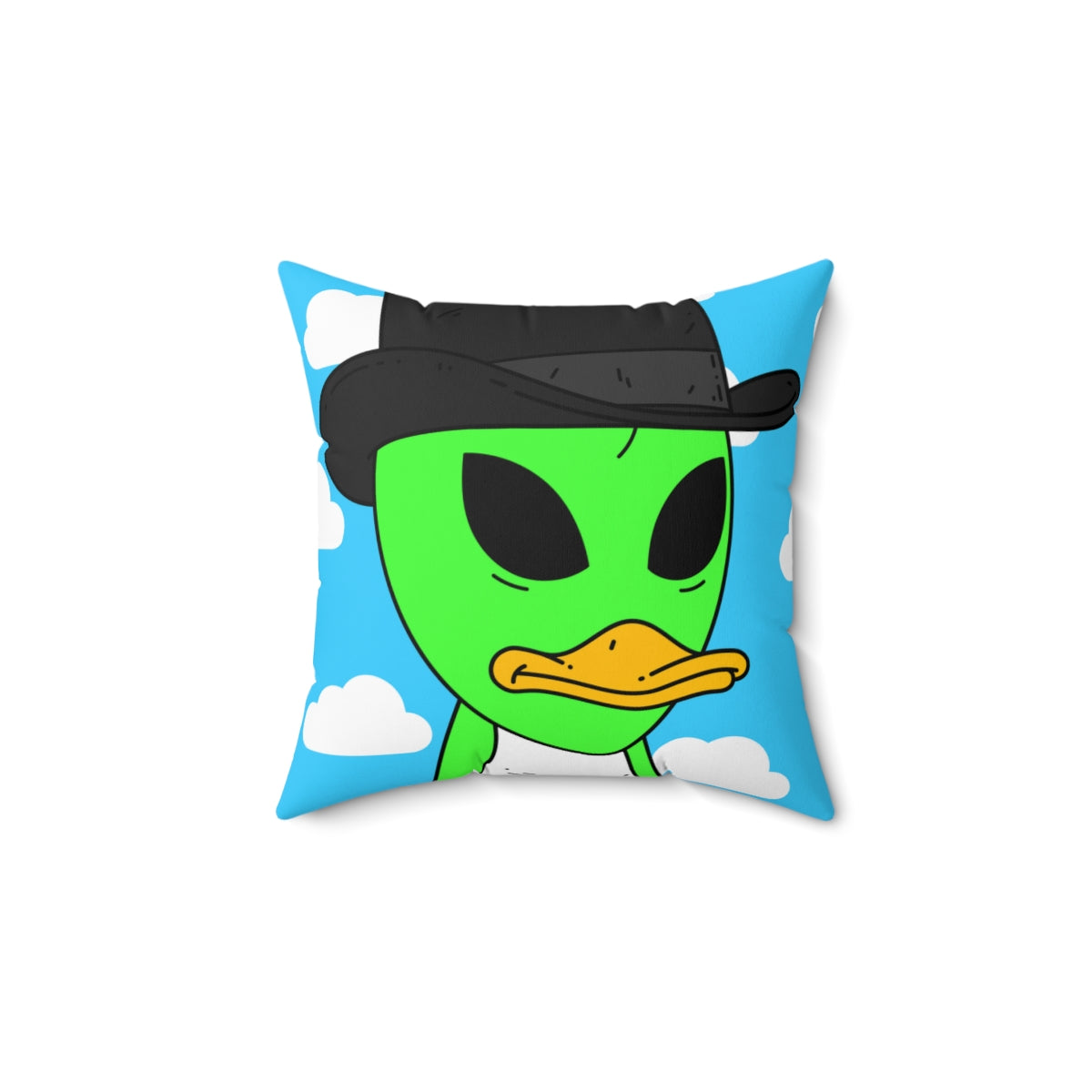 The Visitors Green Alien Duck Black Top Hat Spun Polyester Square Pillow