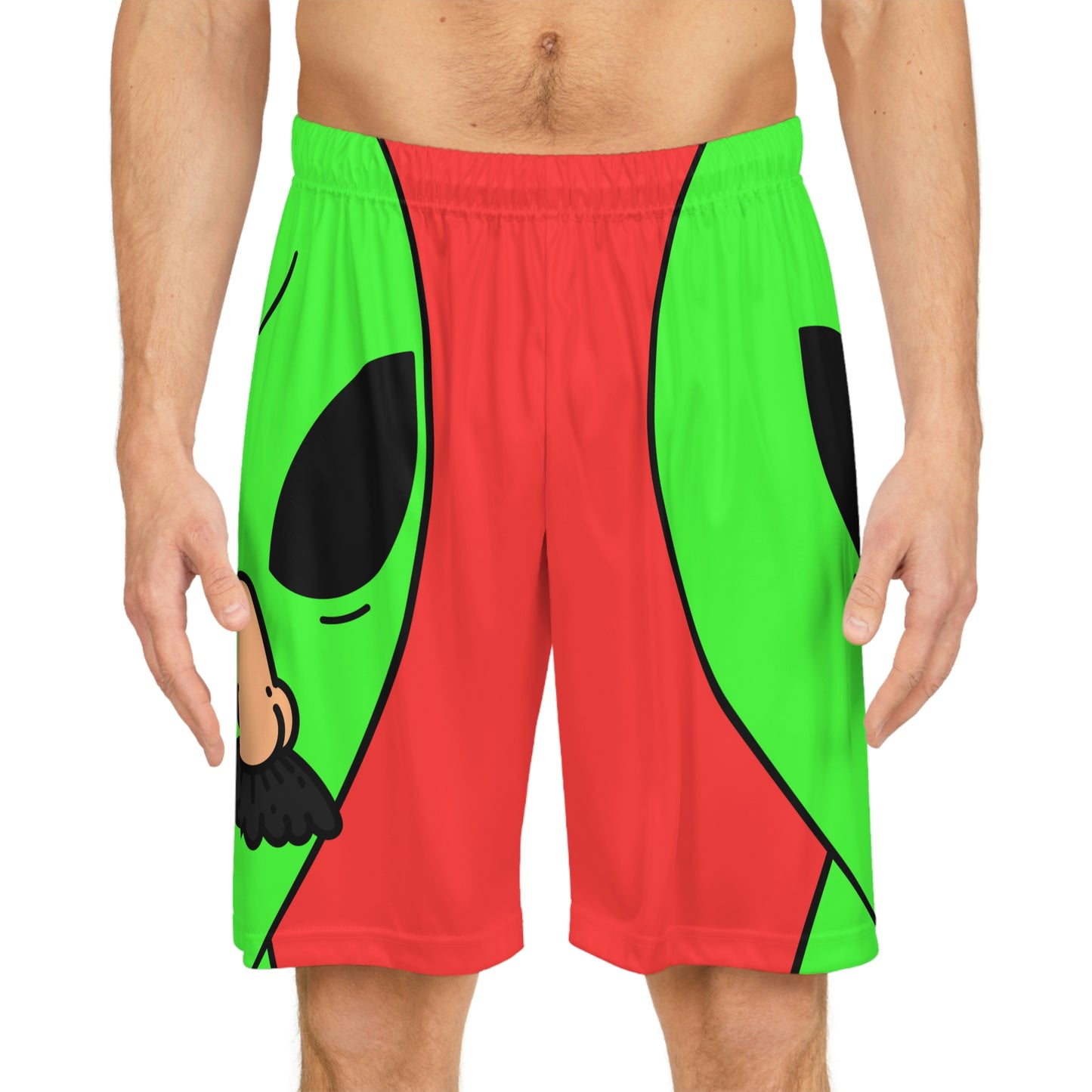 Fake Alien Human Mask Basketball Shorts (AOP)