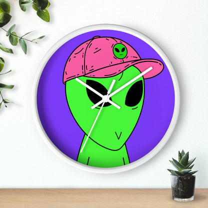 Green Alien V Face Pink Visi hat Visitor Wall clock