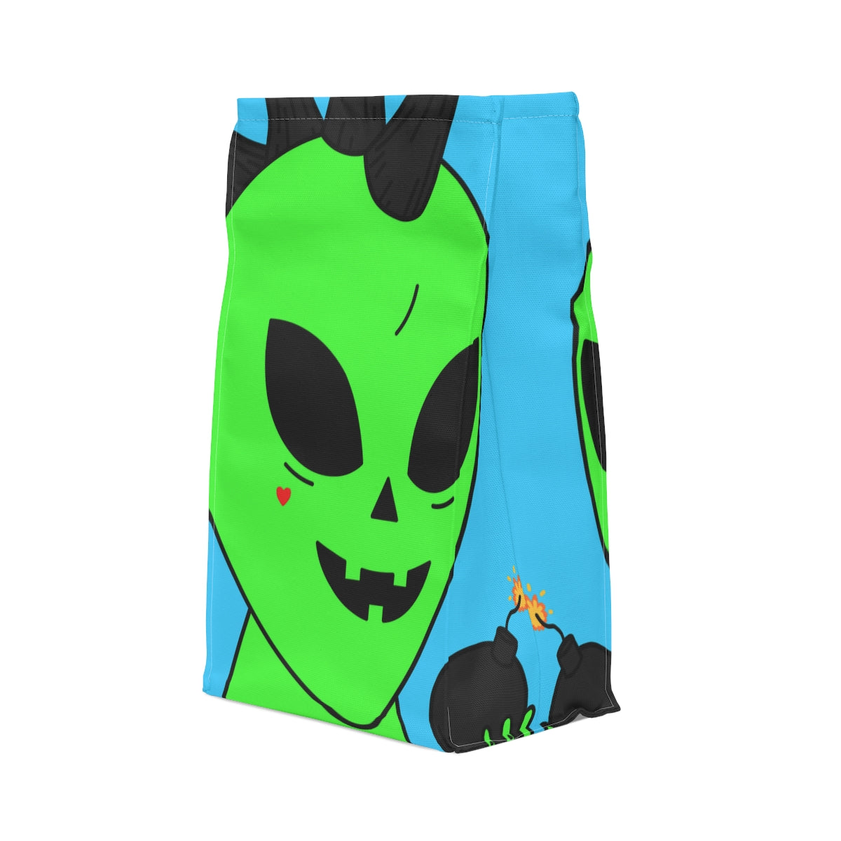 Green Alien Black Spiked Hair Pumkin Face Bomb Visitor Polyester Lunch Bag