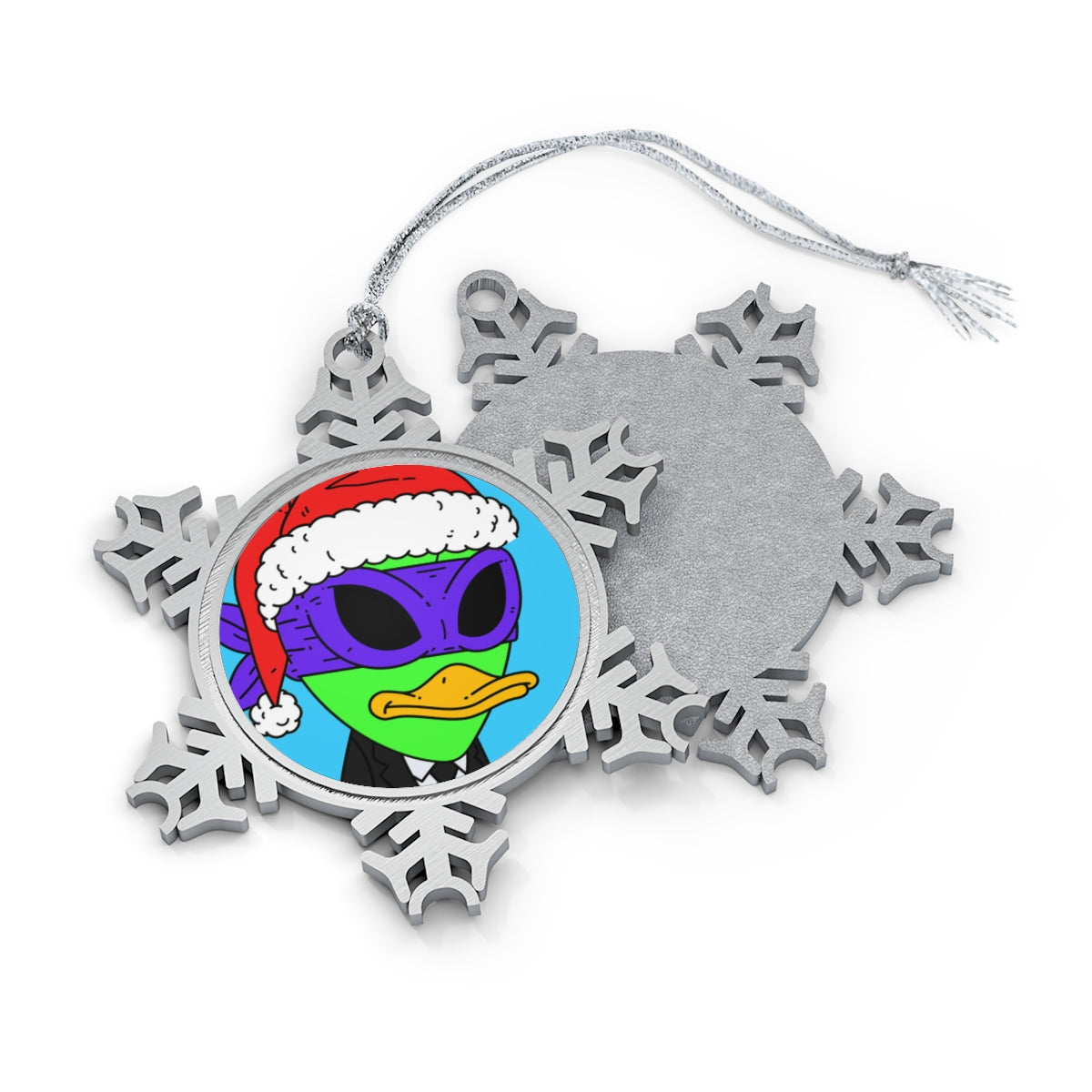 Santa Christmas Alien Visitor751 Pewter Snowflake Ornament