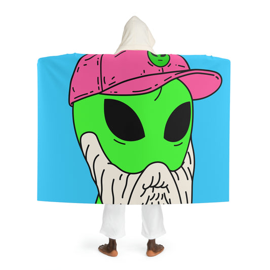 Bearded Green Visitor Pink Alien Hat Cartoon Comic Hooded Sherpa Fleece Blanket