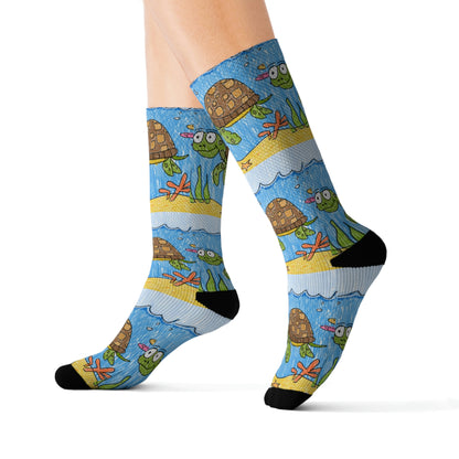 Sea Turtle Beach Sand Ocean Sublimation Socks