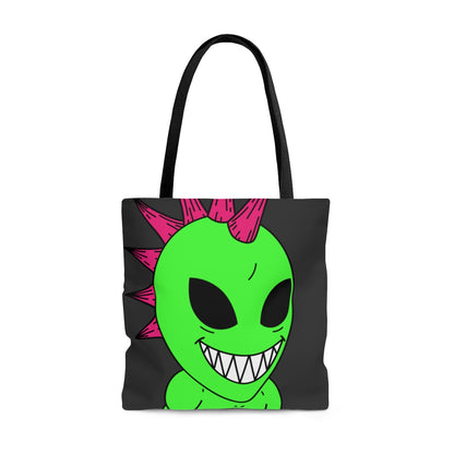 Spiked Pink Hair Muscle Big Smile Green Alien Visitor AOP Tote Bag