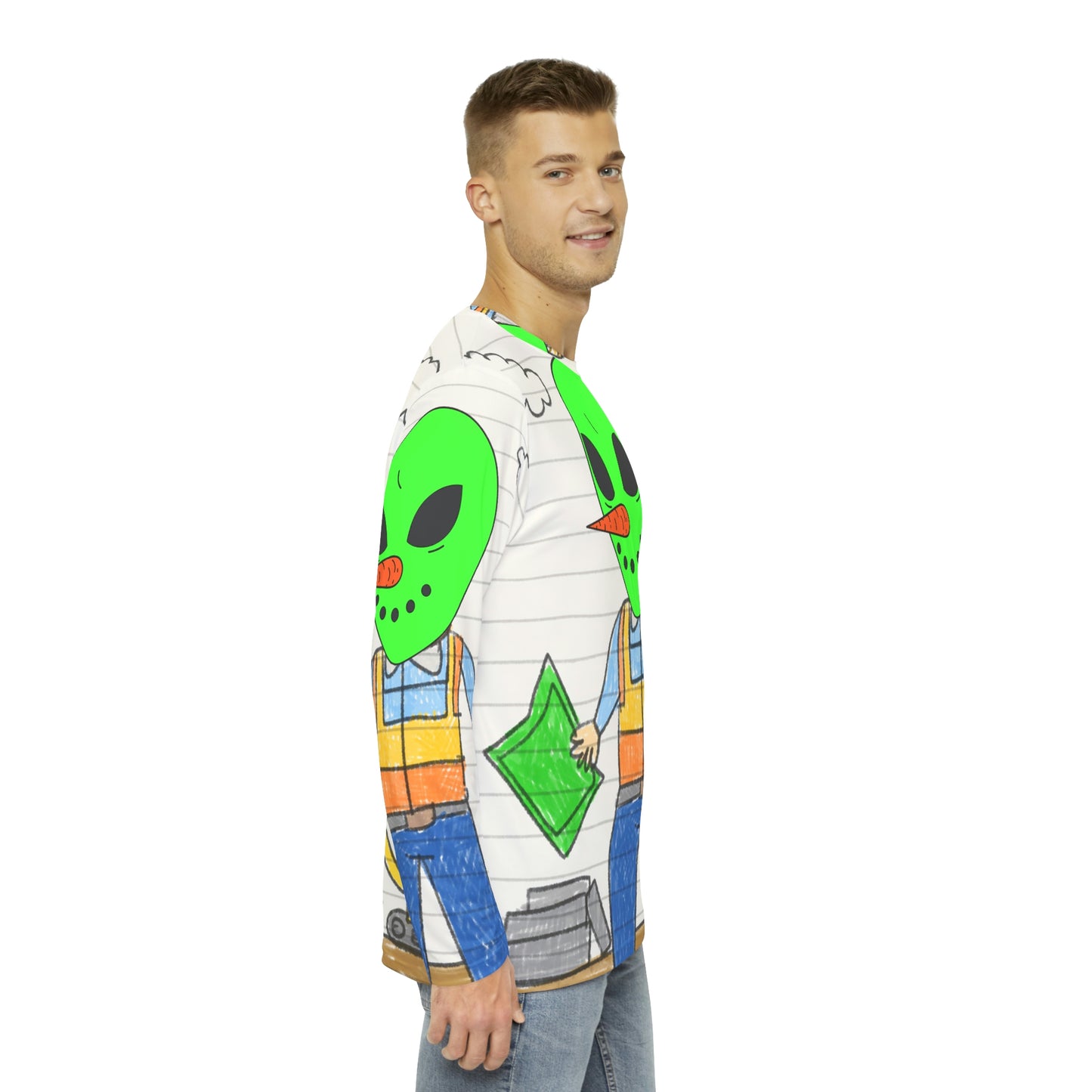 Construction Builder Building Alien Veggie Visi Vegetable Visitor Men's Long Sleeve AOP Shirt