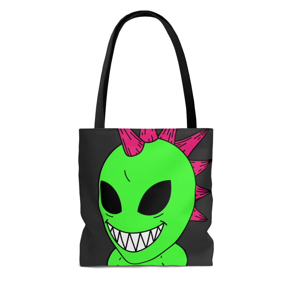 Spiked Pink Hair Muscle Big Smile Green Alien Visitor AOP Tote Bag