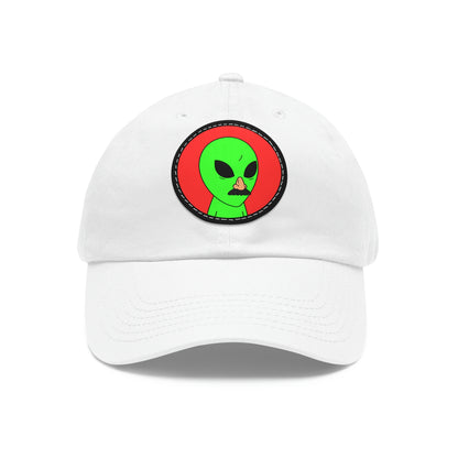 Fake Alien Human Mask Dad Hat with Leather Patch (Round)