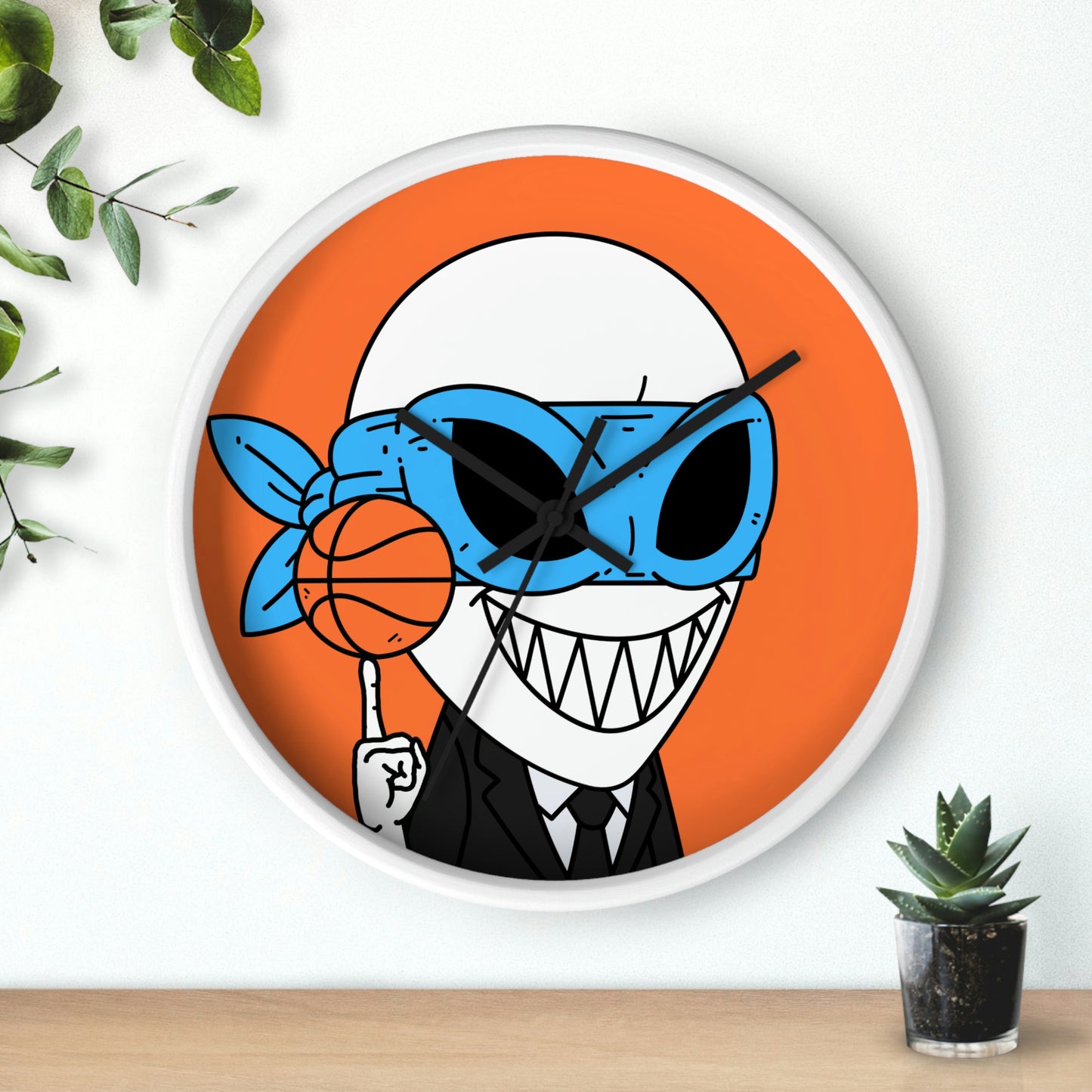 Alien BBall Sport Ninja Mask Orange Basketball Wall clock