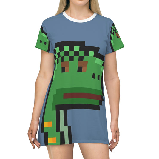 Vestido estilo camiseta con estampado integral de dinosaurio Dino Pixel 