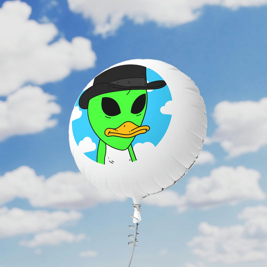 Visitor Green Alien Duck Black Top Hat Mylar Helium Balloon