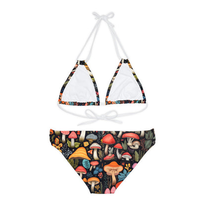 Fairy-Tale Fungi: Whimsical Assorted Mushroom Pattern Design Strappy Bikini Set (AOP)