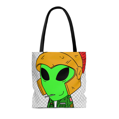 Spartan Helmet Military Jacket Lolipop Mouth Green Alien Visitor AOP Tote Bag