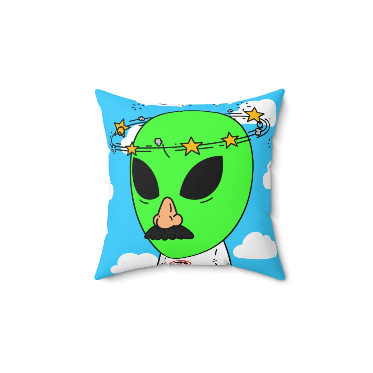 Alien Green Star Head Fake Nose Mustache Imposter Anti Human Visitor Spun Polyester Square Pillow