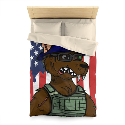 Military Army Cyborg Werewolf USA American Flag Wolf Microfiber Duvet Cover