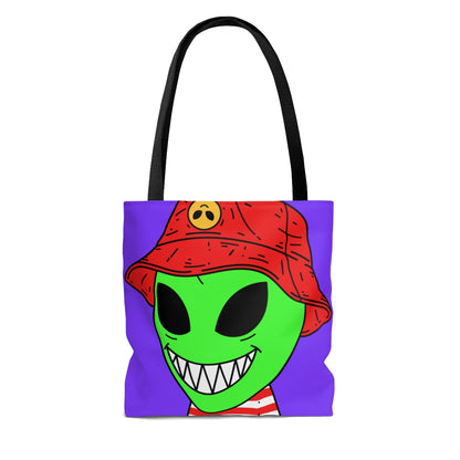 Alien Character Cartoon Red Hat Striped Shirt Big Smile AOP Tote Bag