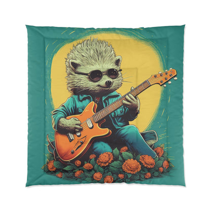 Hedgehog Rock Star Classic Animal Guitarist Graphic Comforter