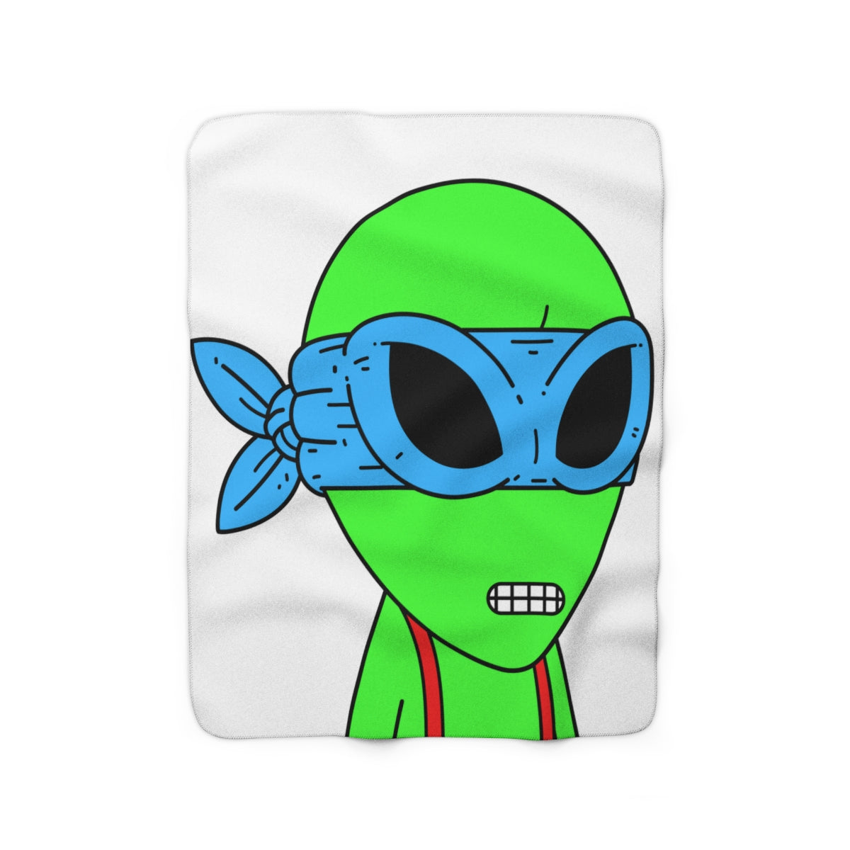 Green Alien Blue Ninja Mask Red Suspenders Visitor Sherpa Fleece Blanket