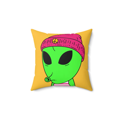 Pink Peace Hat Striped Shirt Visitor Green Snoot Mouth Spun Polyester Square Pillow